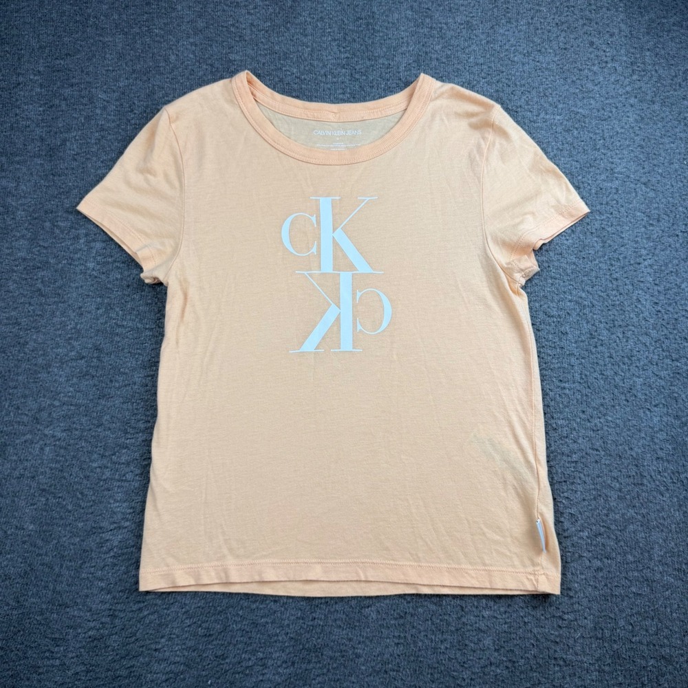 Calvin Klein Jeans T-Shirt Women's Medium Peach CK Logo Pima Cotton Modal Tee